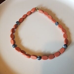 Patch & Roam choker terracotta vintage flat wooden beads & glass swirl beads